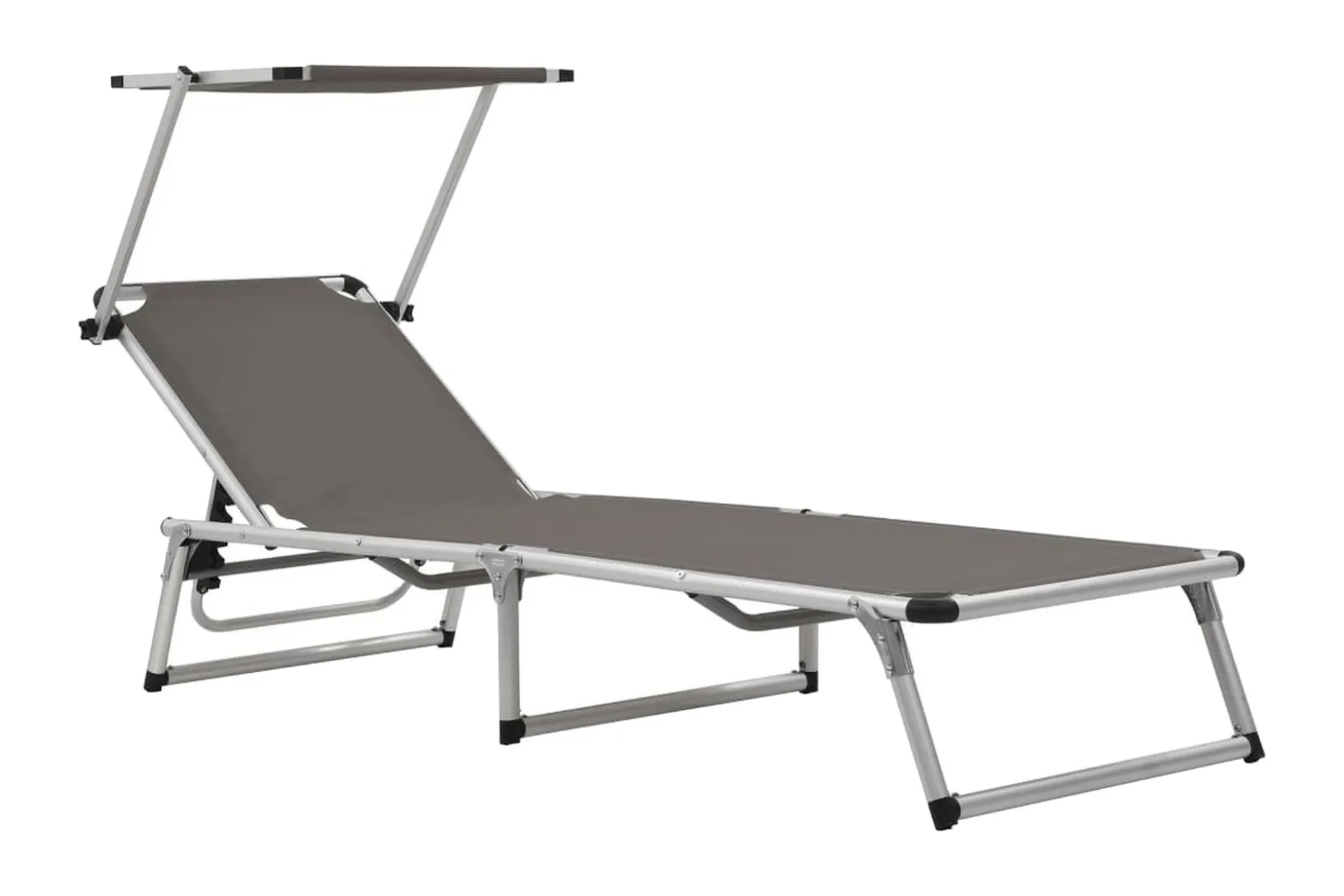 Hopfällbara solsängar med tak 2 st aluminium och textilen gr Be Basic Grey
