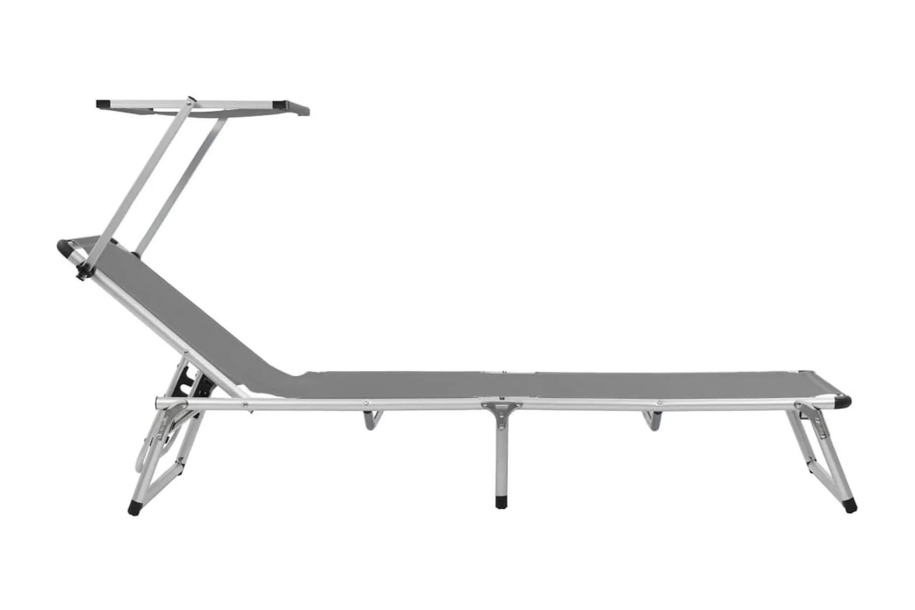 Hopfällbara solsängar med tak 2 st aluminium och textilen gr Be Basic Grey