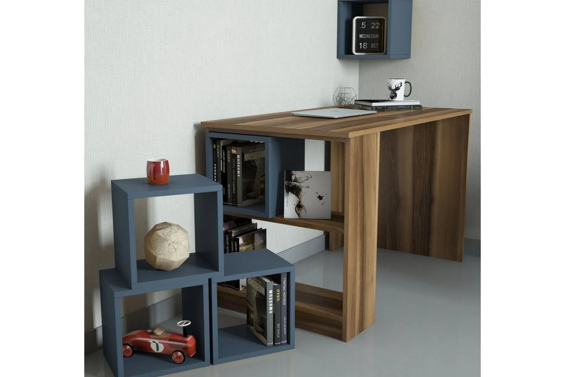Hovdane Skrivebord 120 cm med Oppbevaring Hylle + Vegghylle