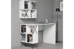 Hovdane Skrivebord 120 cm med Oppbevaring Hylle + Bokhylle L