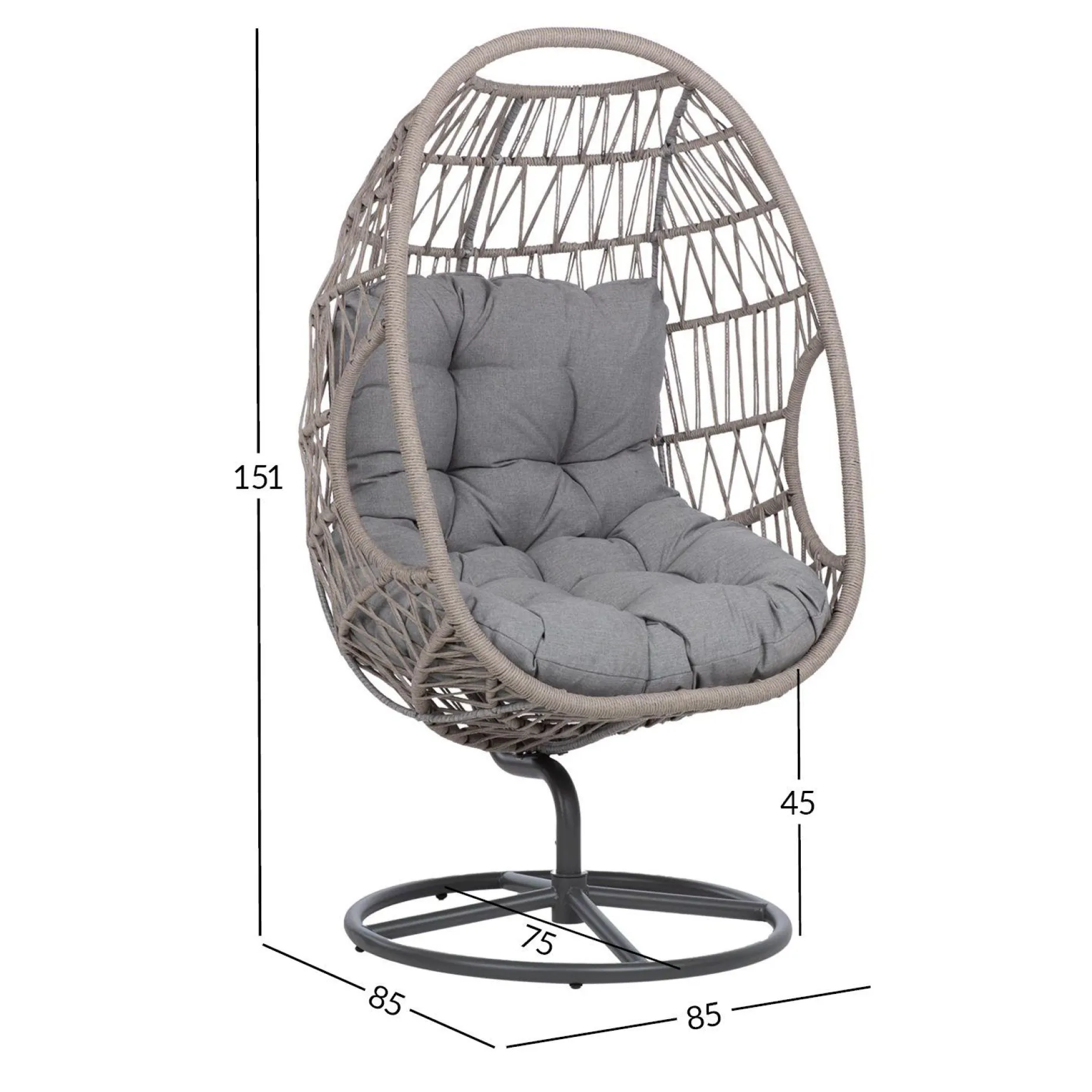 Hvilestol HOME4YOU Cassia Swivel 85x85x151 cm Grå