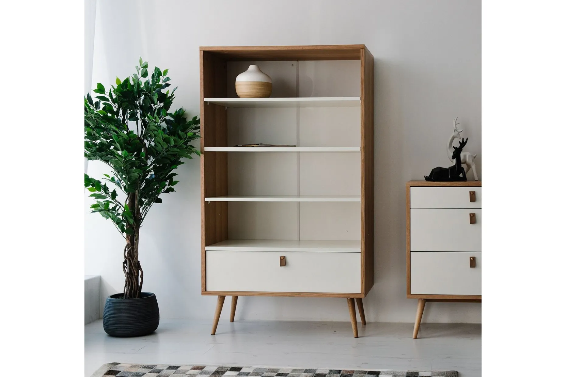 Hylle HELENA 80x40xH140cm MDF naturlig / hvit