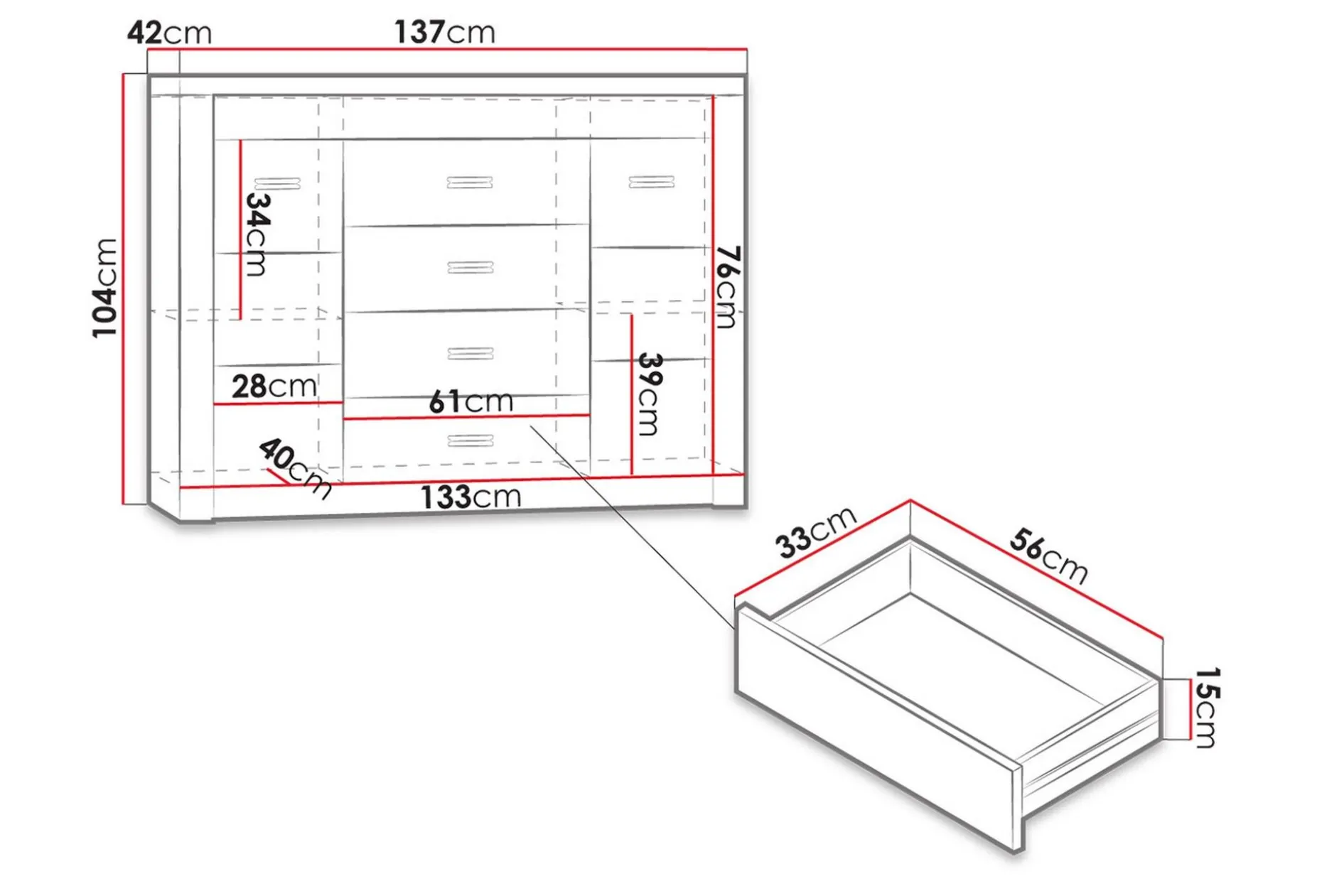 Indianapolis Skjenk 137x42x104 cm