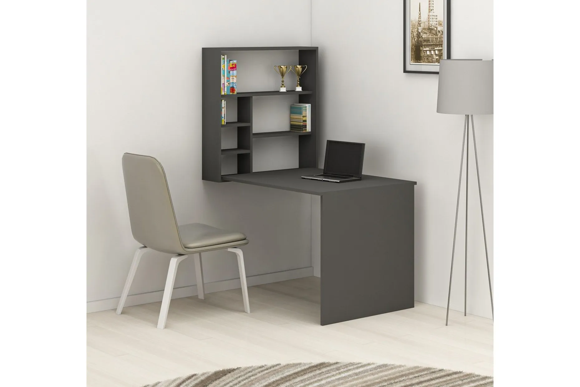 Irbene Veggskrivebord 59 cm med Oppbevaring Hylle