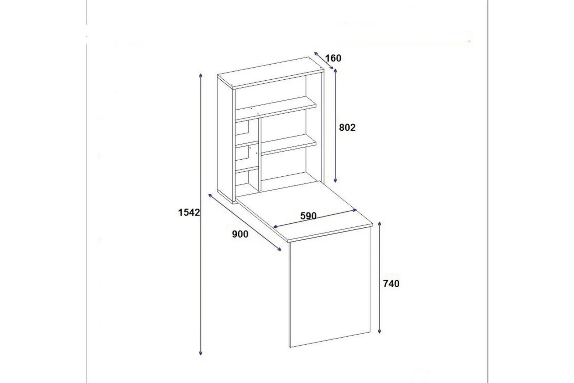 Irbene Veggskrivebord 59 cm med Oppbevaring Hylle