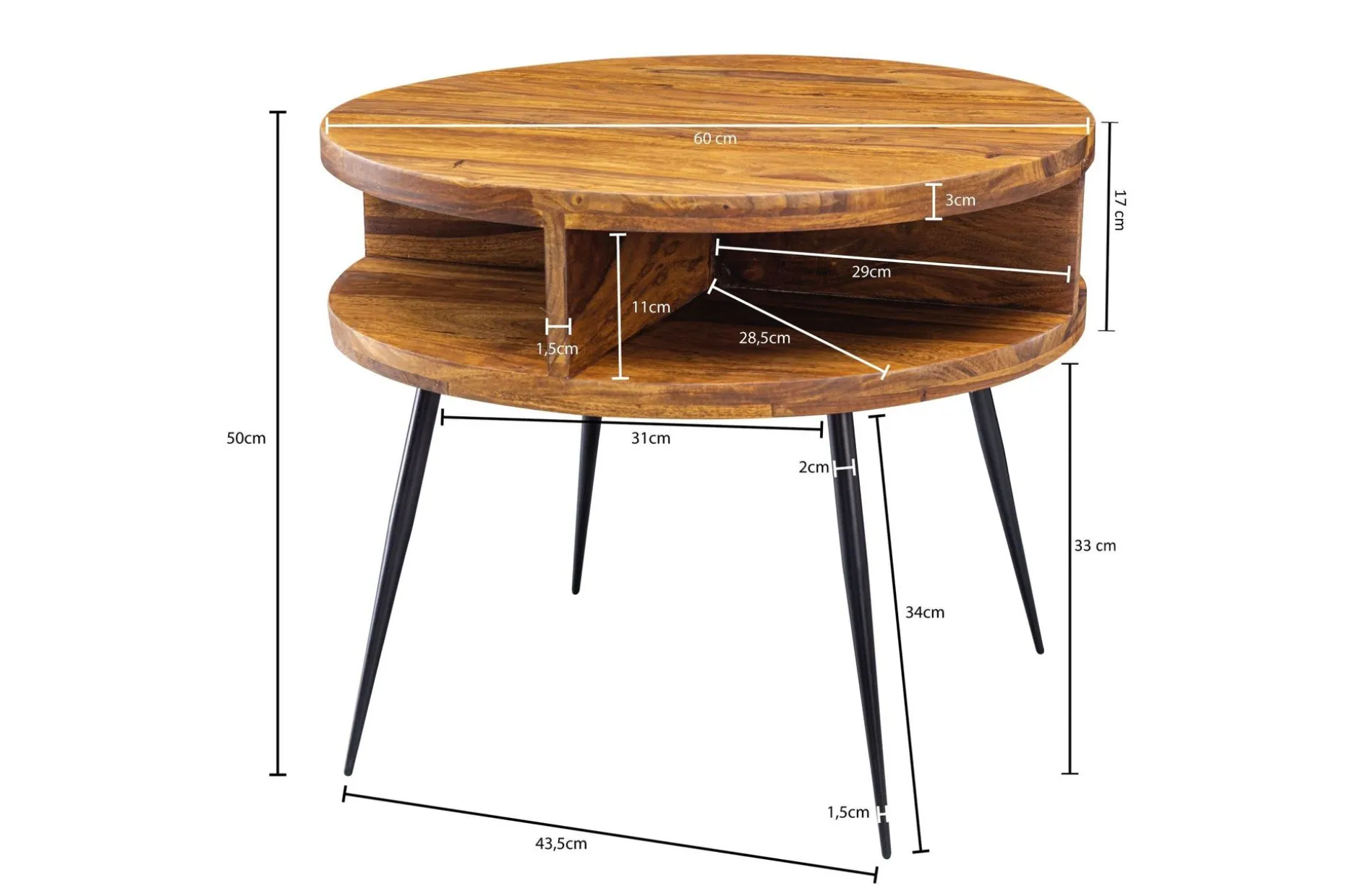 Irias Sofabord 60 cm med Oppbevaring Hylle Rundt