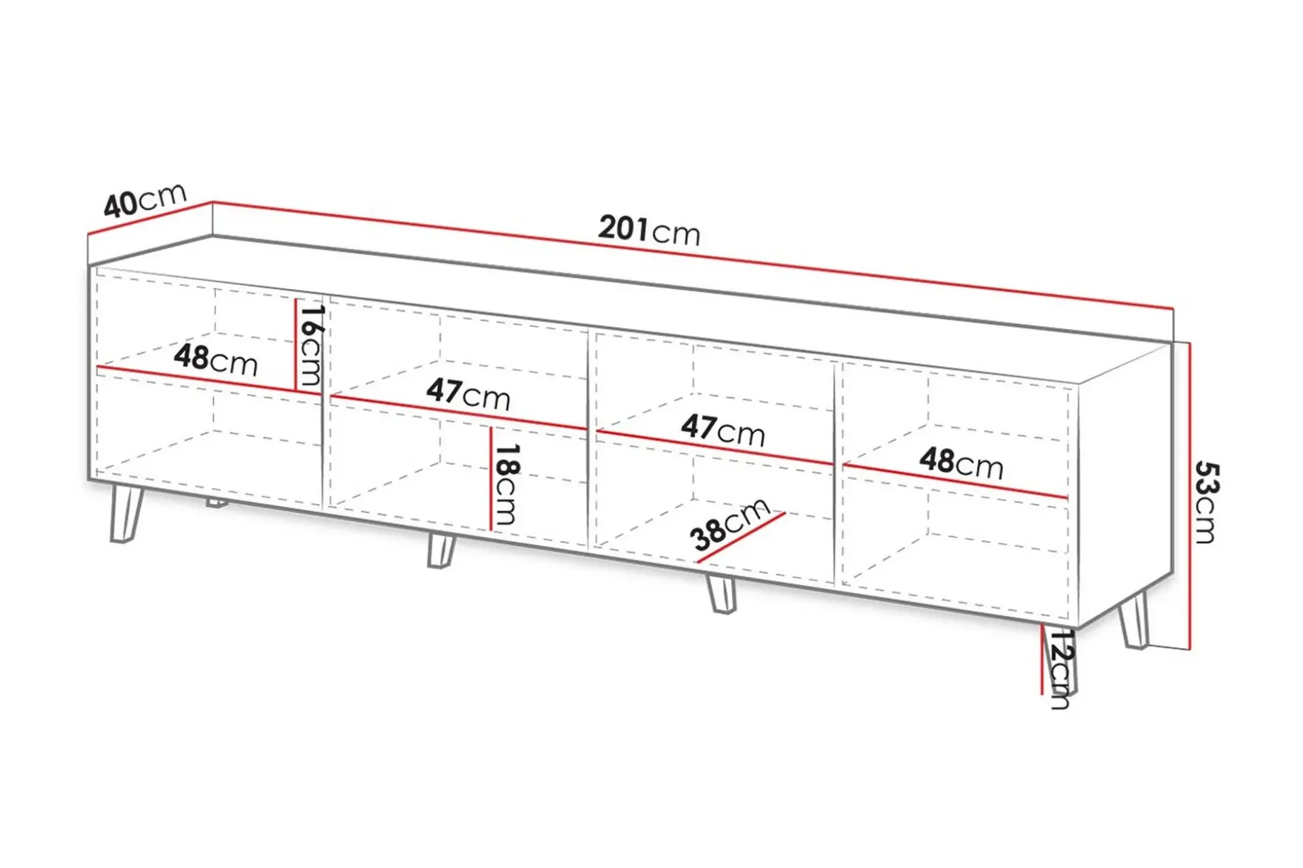 Juniskär TV-benk med Oppbevaring + Hyller 40x52x200 cm