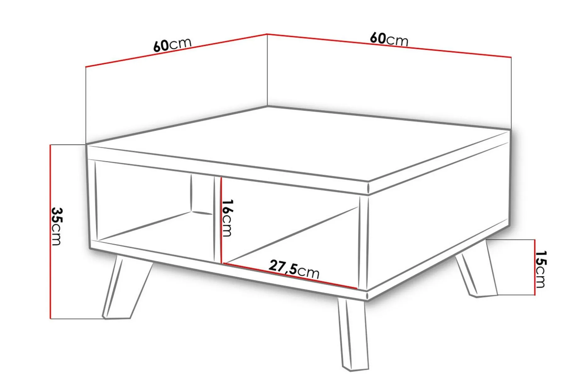 Kardos Sofabord 60 cm med Oppbevaringshyller