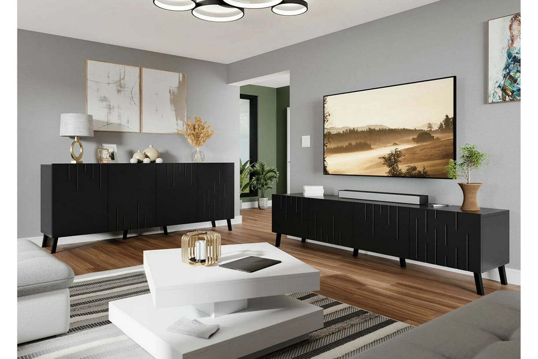 Kintore Möbelset För Vardagsrum Black