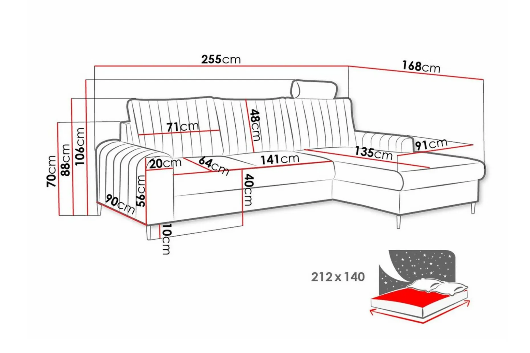 Kintore 3-sits Hörnbäddsoffa Light grey/Dark grey