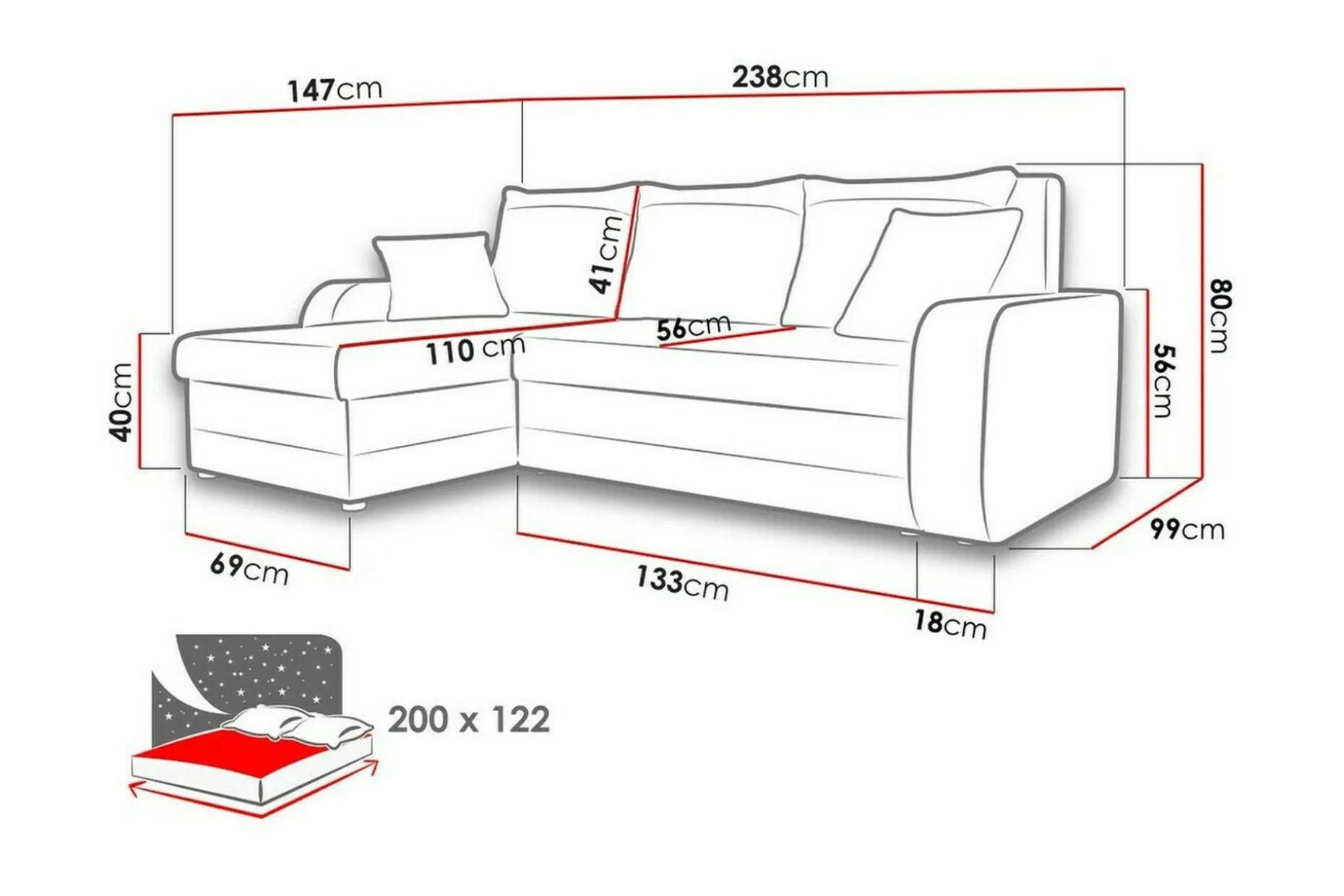 Kintore 3-sits Hörnbäddsoffa Ljusgrå