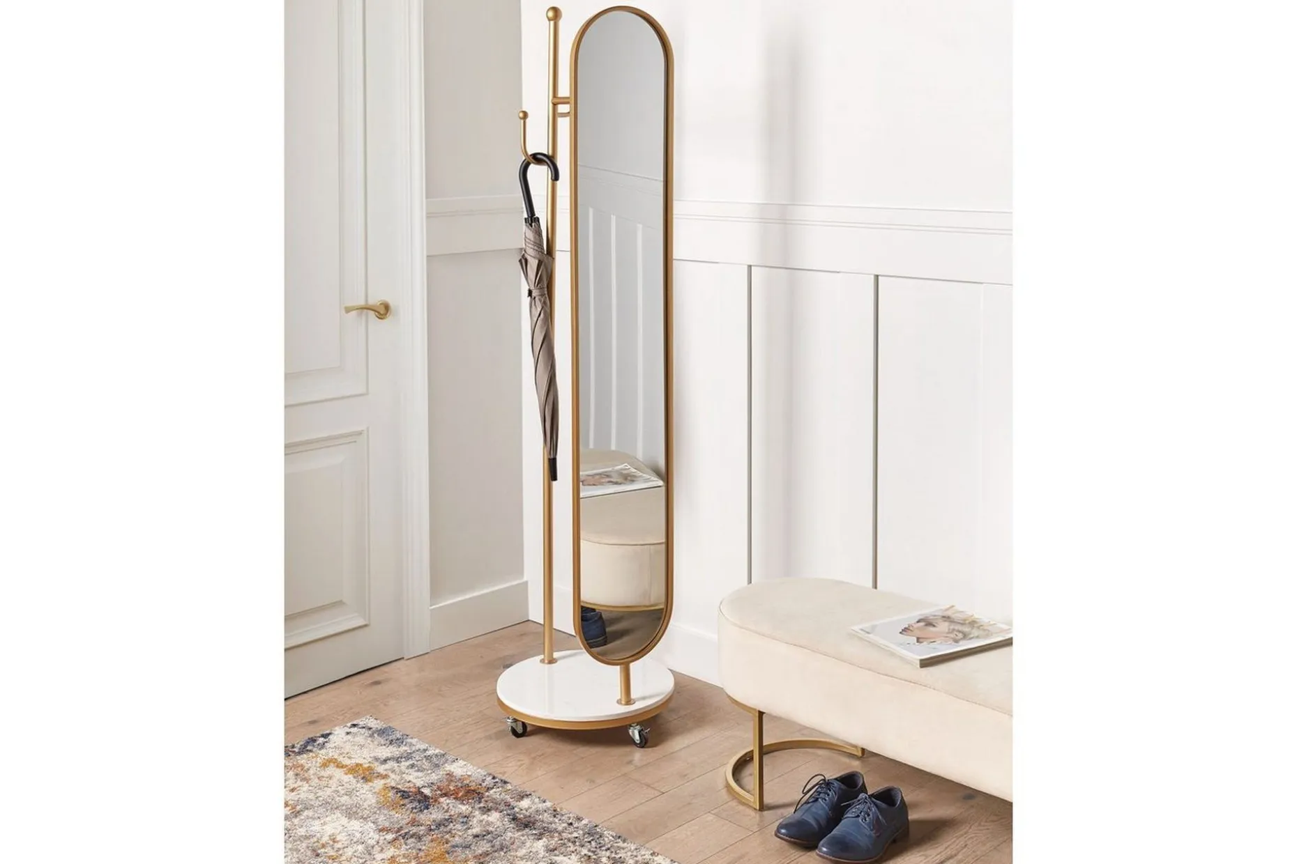 Klädhängare med spegel Beliani Lorena GOLD||White