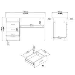 Klintberg Skrivebord med 3 skuffer 120x48x73 cm