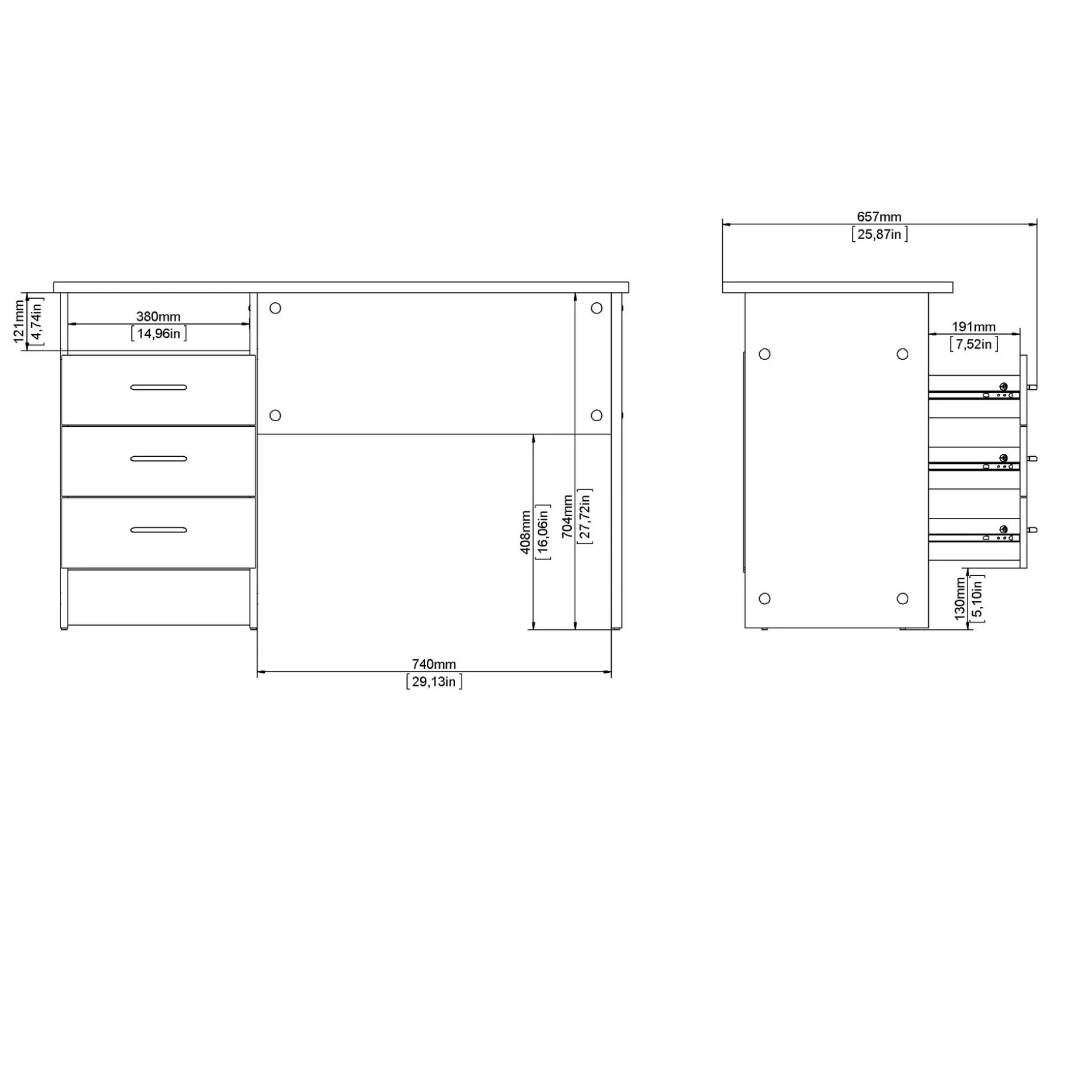 Klintberg Skrivebord med 3 skuffer 120x48x73 cm