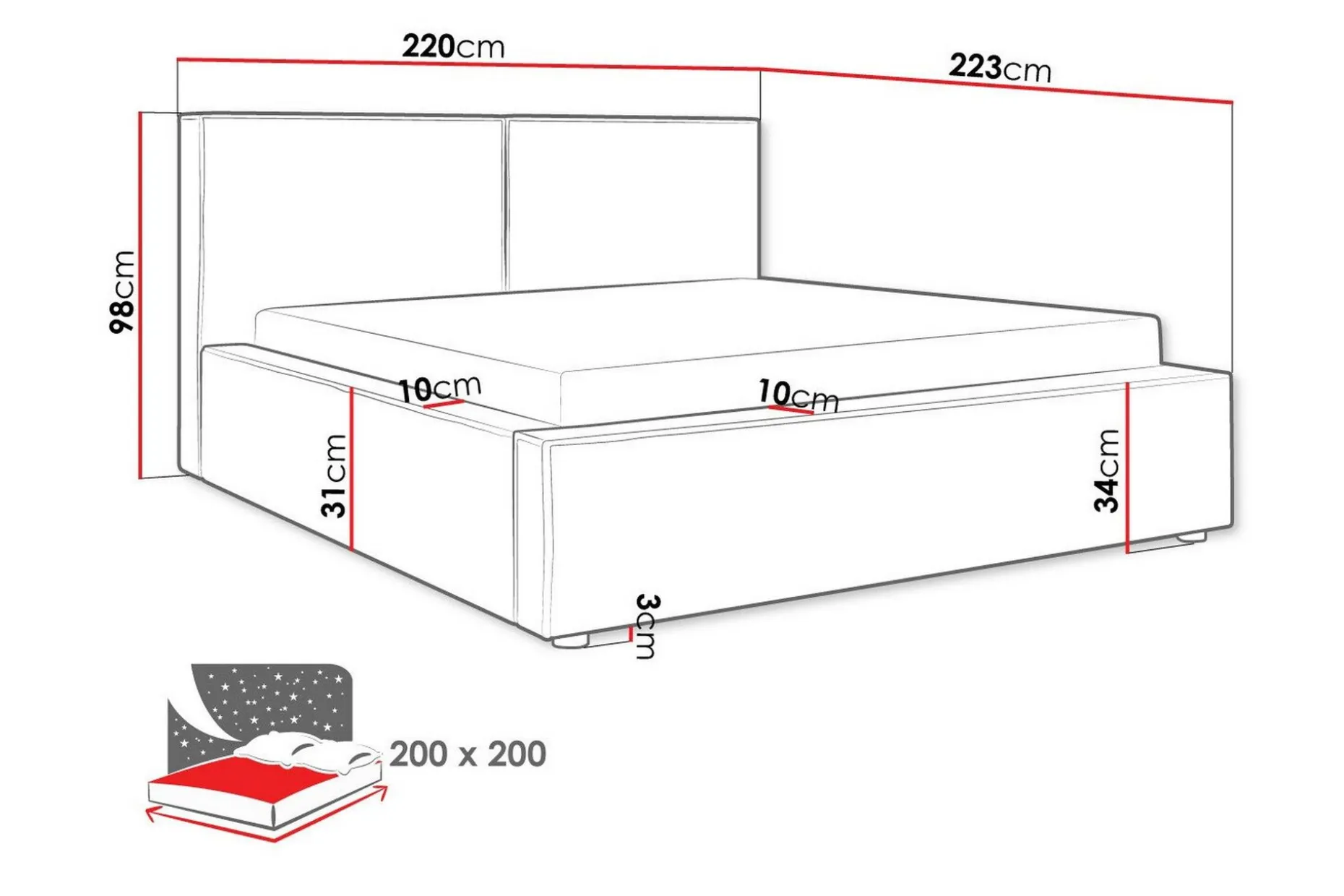 Knocklong Sengeramme 200x200 cm