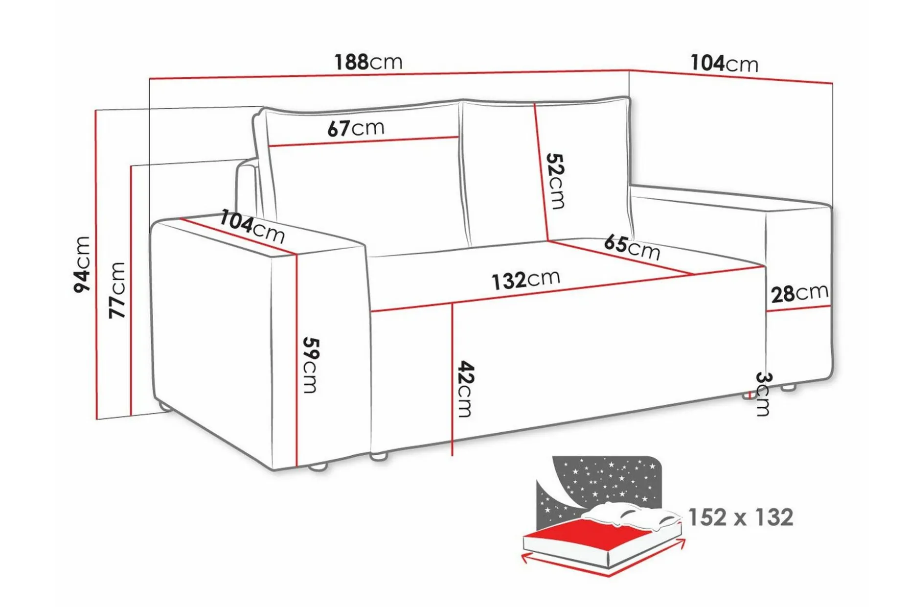 Knocklong 2-seters Sovesofa