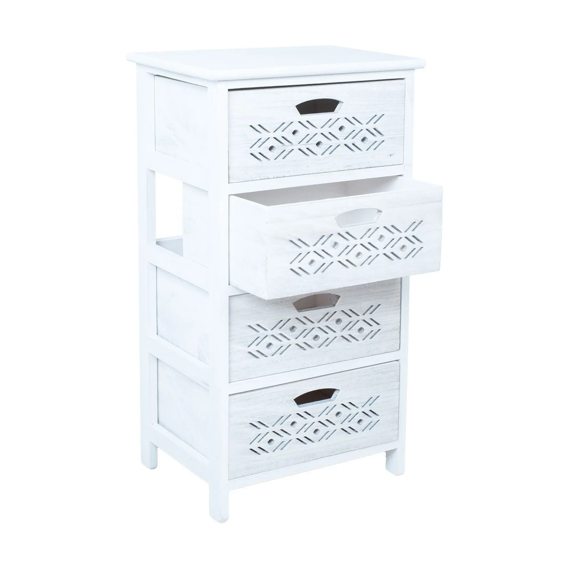 Kommode HOME4YOU Mihkli med 4 oppbevaringsenheter 40x29x73 cm Hvit