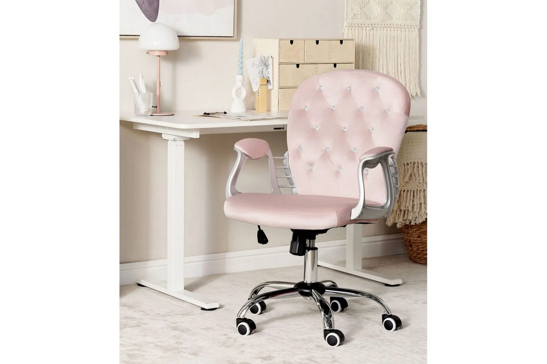 Kontorstol med krystaller Princess Pastellrosa/Sølv/Svart