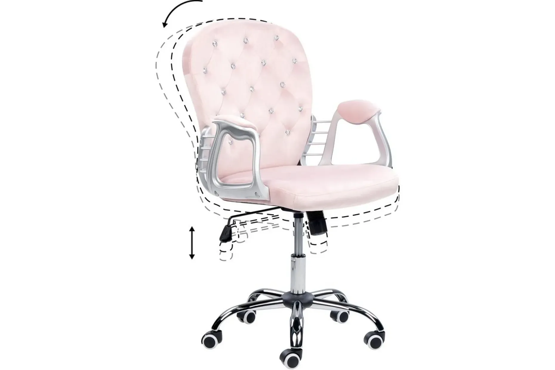 Kontorstol med krystaller Princess Pastellrosa/Sølv/Svart