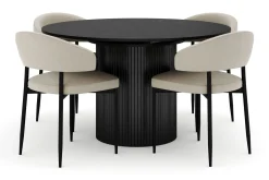 Kopparbo Rundt Spisebord 130 cm Uttrekkbart med 4 Sawako Stoler