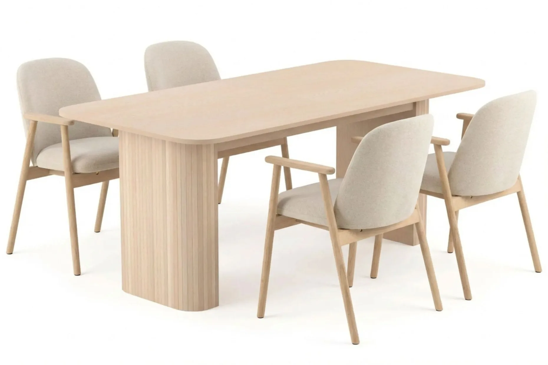 Kopparbo spisebord 180–240 cm uttrekkbart med 4 Reciclar spisestoler