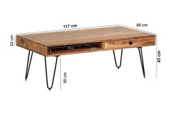 Langner Sofabord 60 cm med Oppbevaring 2 Skuffer + Hyller