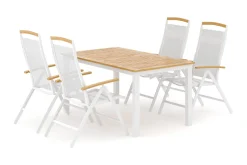 Las Vegas utendørs spisegruppe, uttrekkbar 152–210x90 cm med 4 Las Vegas regulerbare stoler