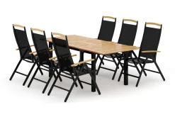 Las Vegas utendørs spisegruppe, uttrekkbar 152–210x90 cm med 6 Las Vegas regulerbare stoler