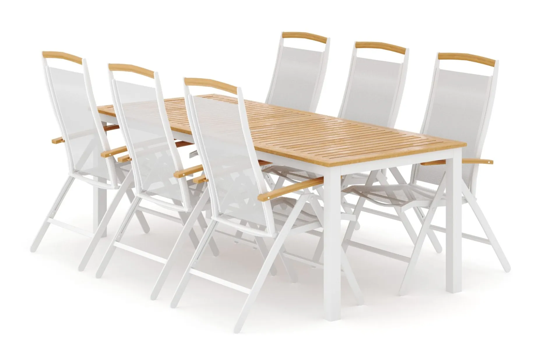 Las Vegas utendørs spisegruppe, uttrekkbar 220x280x100 cm med 6 Las Vegas regulerbare stoler