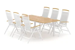 Las Vegas utendørs spisegruppe, uttrekkbar 152–210x90 cm med 6 Las Vegas regulerbare stoler