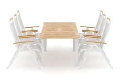 Las Vegas utendørs spisegruppe, uttrekkbar 152–210x90 cm med 6 Las Vegas regulerbare stoler