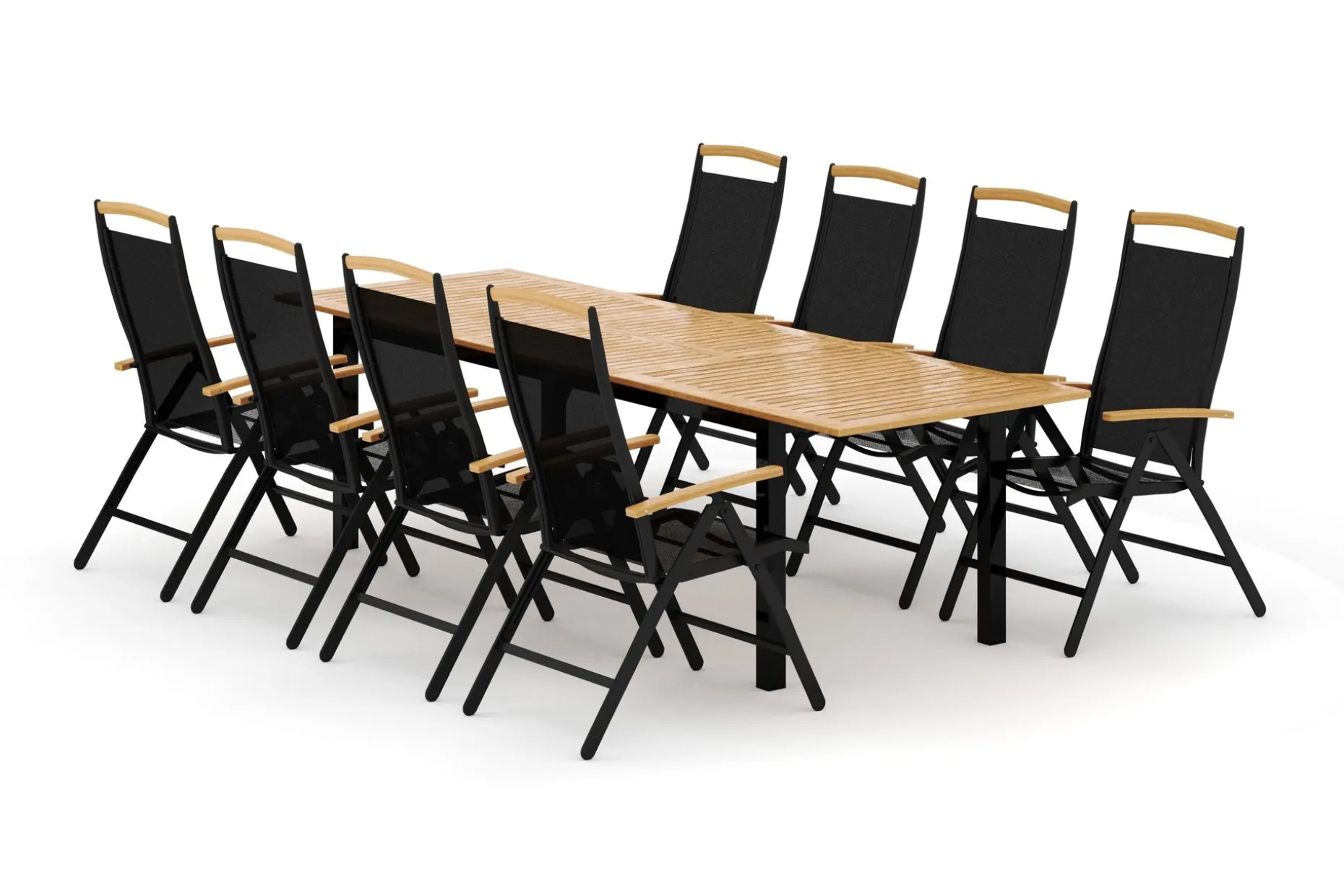Las Vegas utendørs spisegruppe, uttrekkbar 220x280x100 cm med 8 Las Vegas regulerbare stoler
