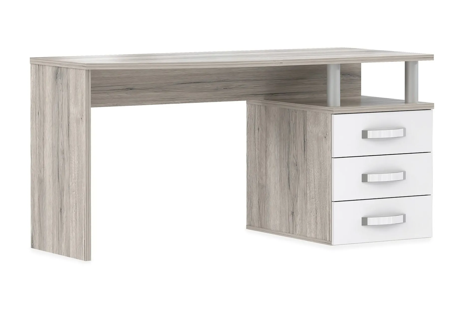 Latrish Skrivebord 138 cm med Oppbevaringshylle + 3 Skuffer