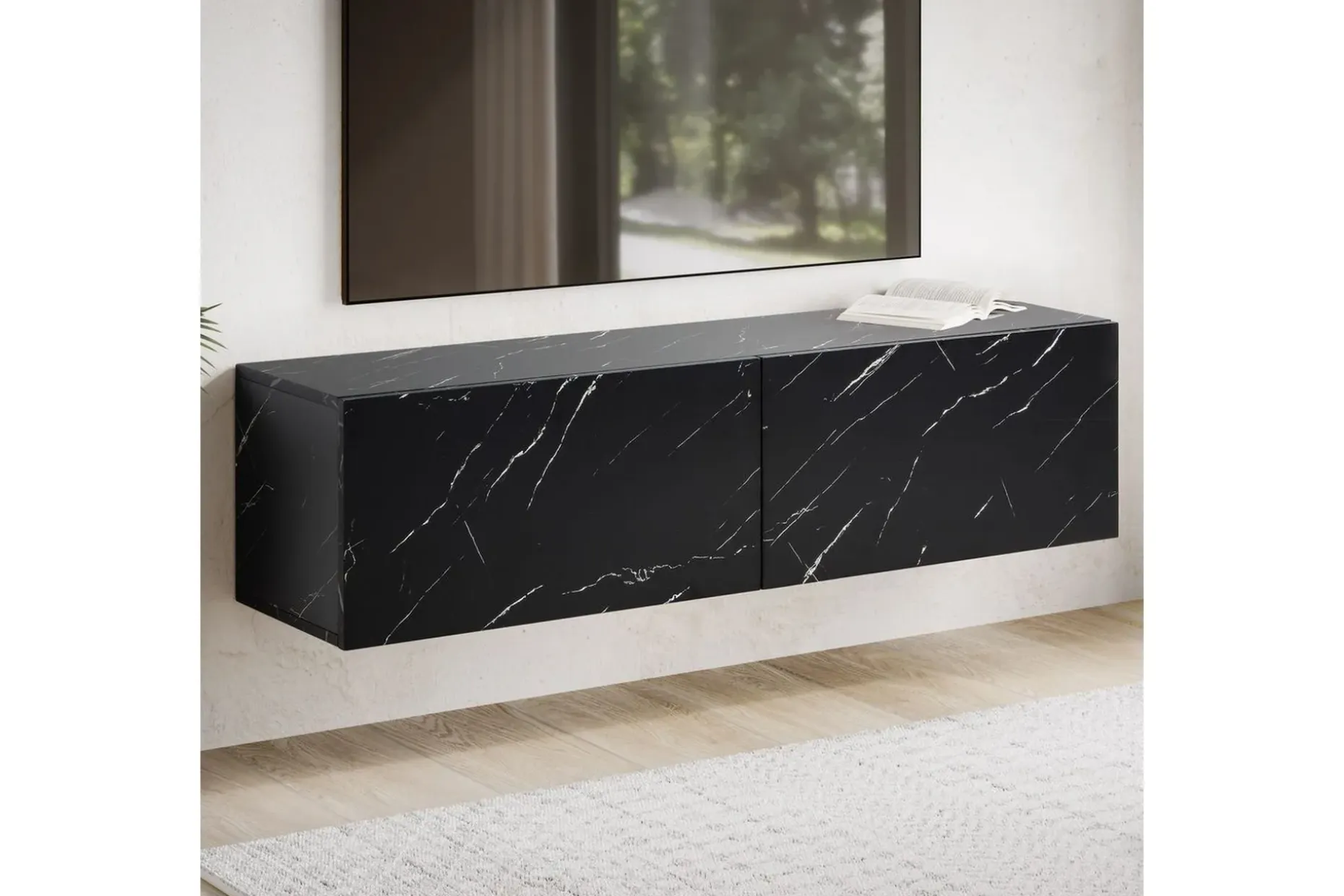 Lavbord Wohnling Foliert oppheng med klaffdør Moderne Marmor, Svart, 120 cm