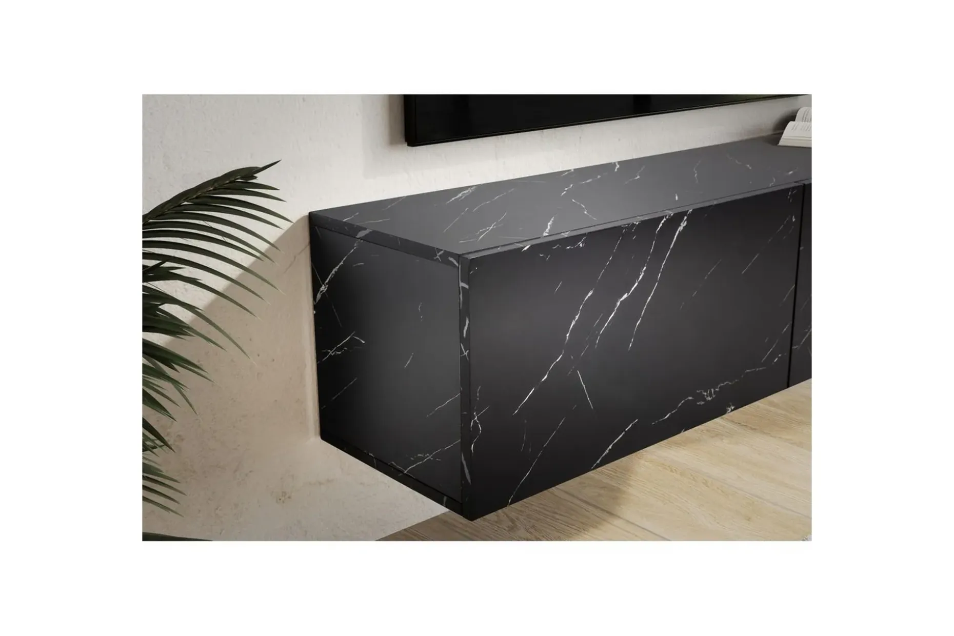 Lavbord Wohnling Foliert oppheng med klaffdør Moderne Marmor, Svart, 120 cm