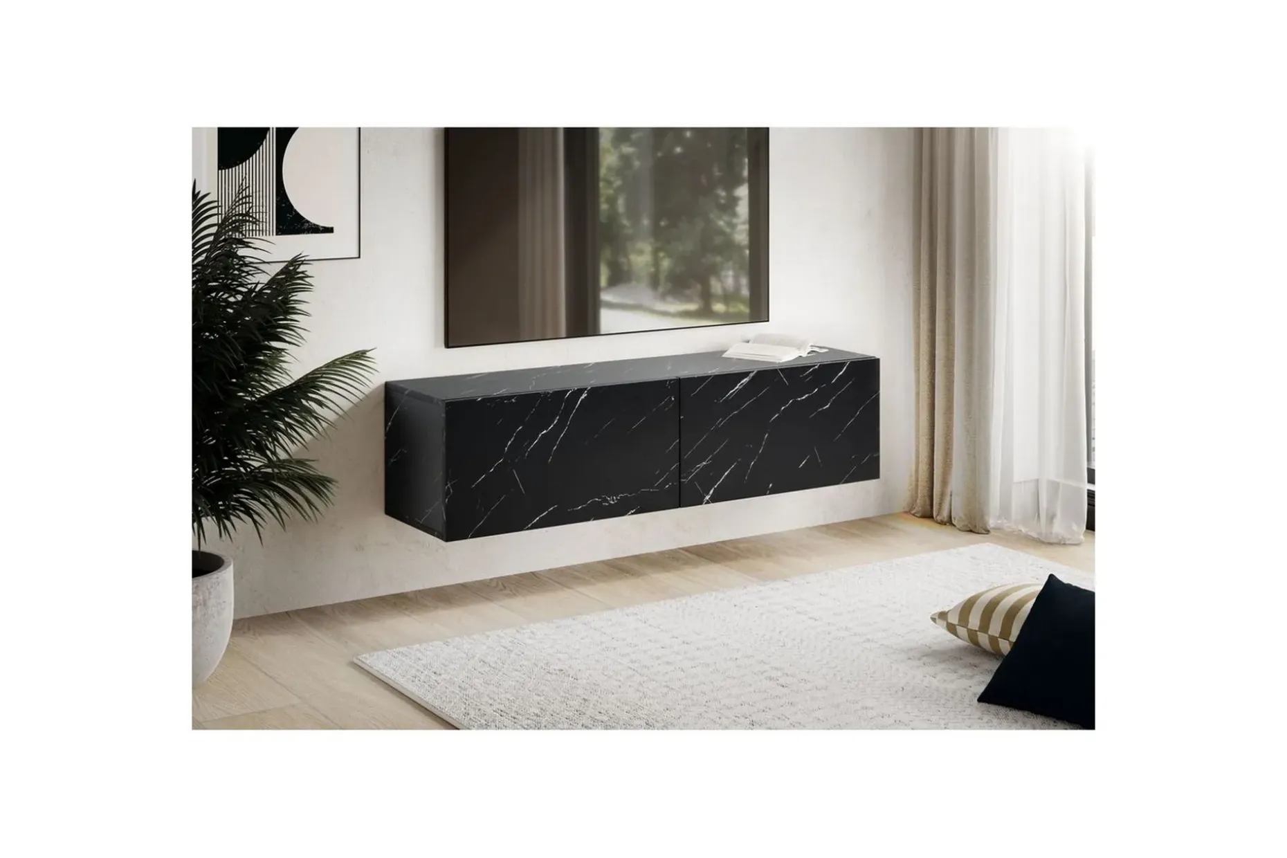Lavbord Wohnling Foliert oppheng med klaffdør Moderne Marmor, Svart, 120 cm
