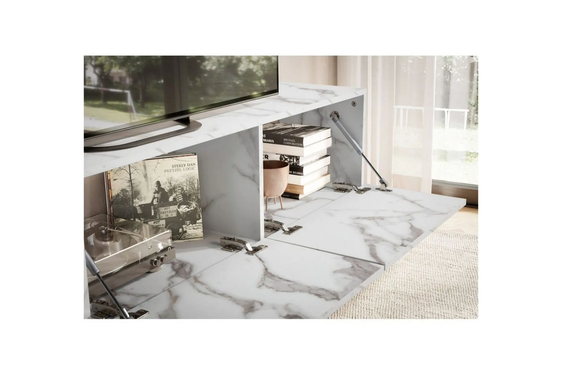 Lavbord Wohnling Foliert oppheng med klaffdør Moderne Marmor, Hvit, 160 cm