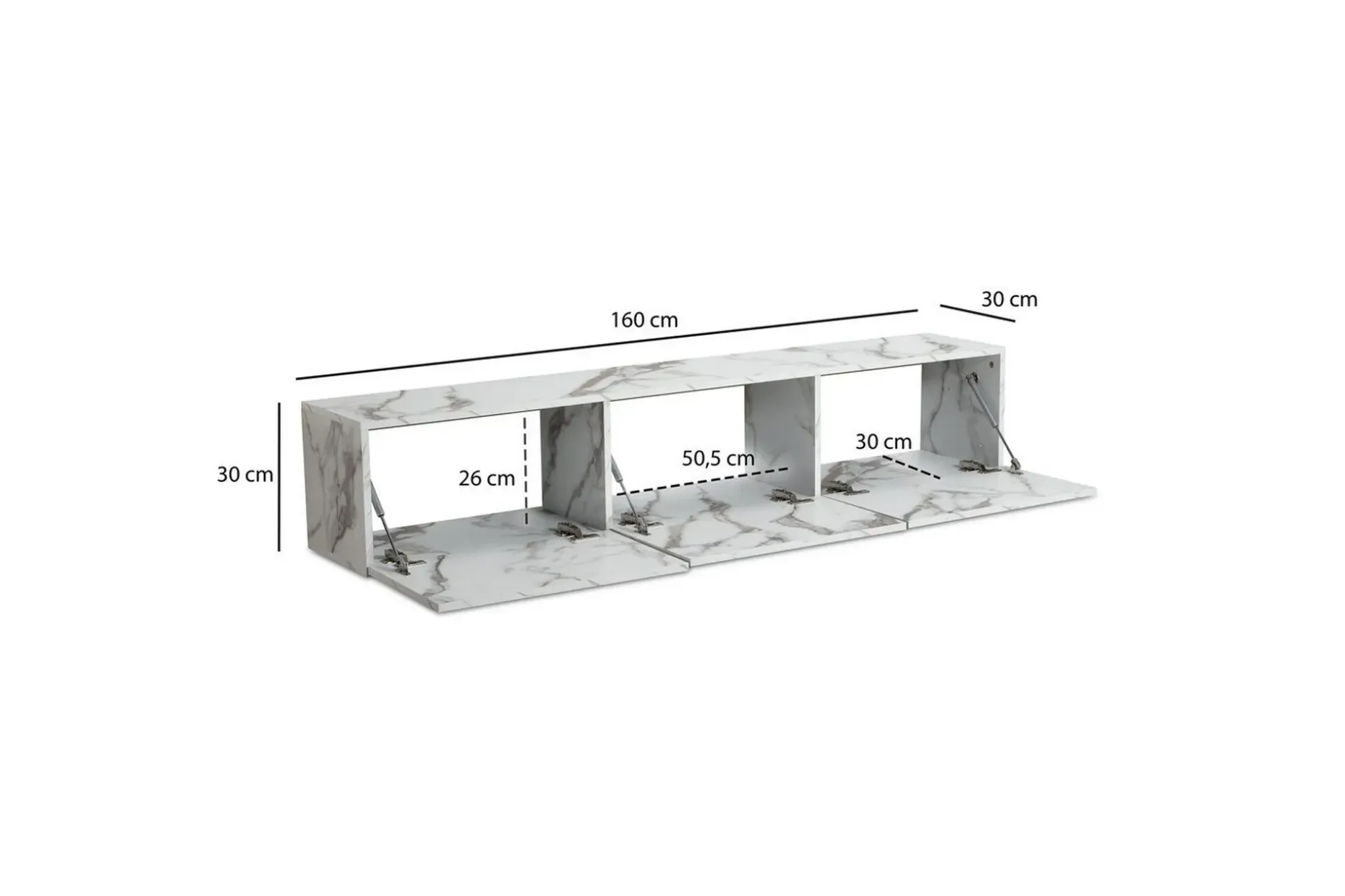 Lavbord Wohnling Foliert oppheng med klaffdør Moderne Marmor, Hvit, 160 cm