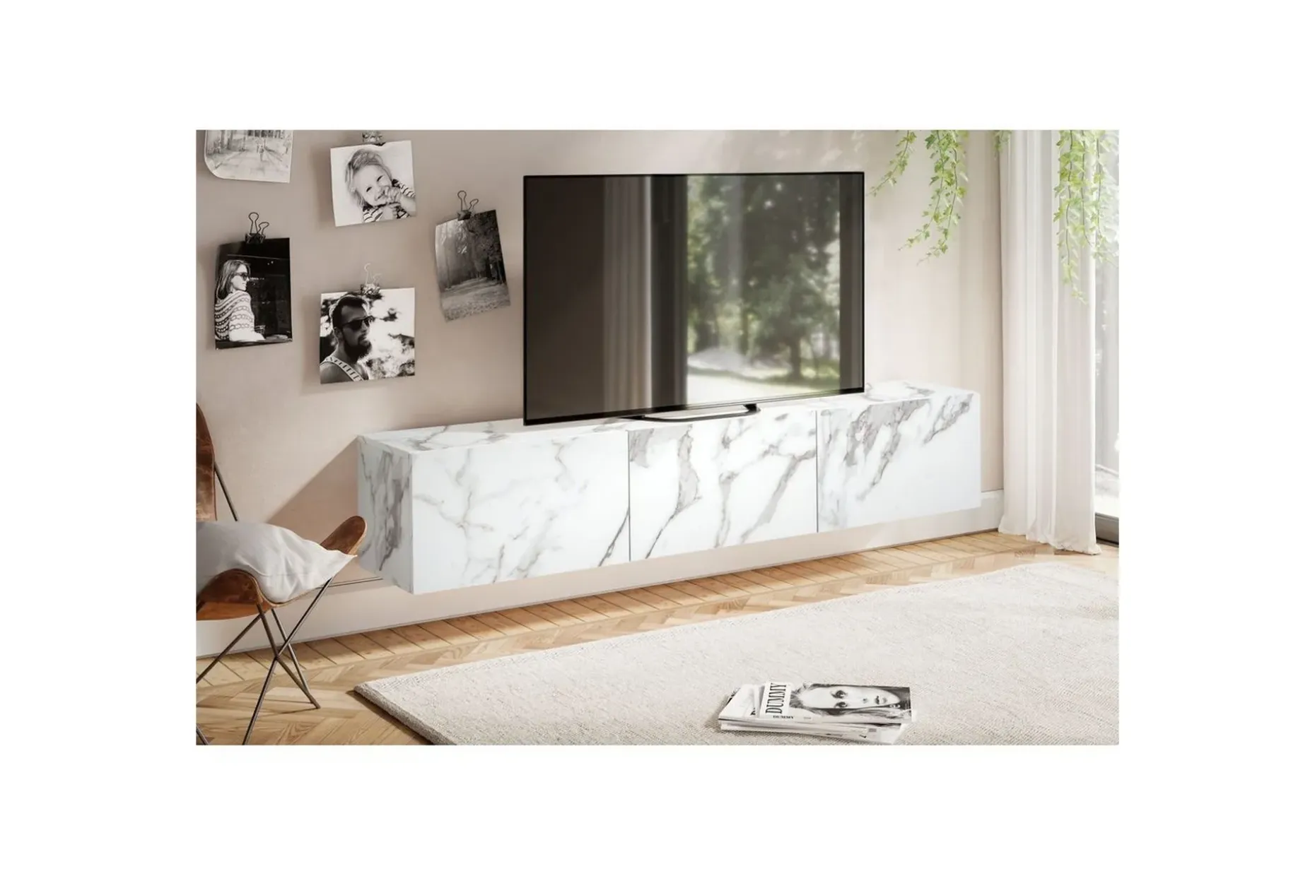 Lavbord Wohnling Foliert oppheng med klaffdør Moderne Marmor, Hvit, 160 cm