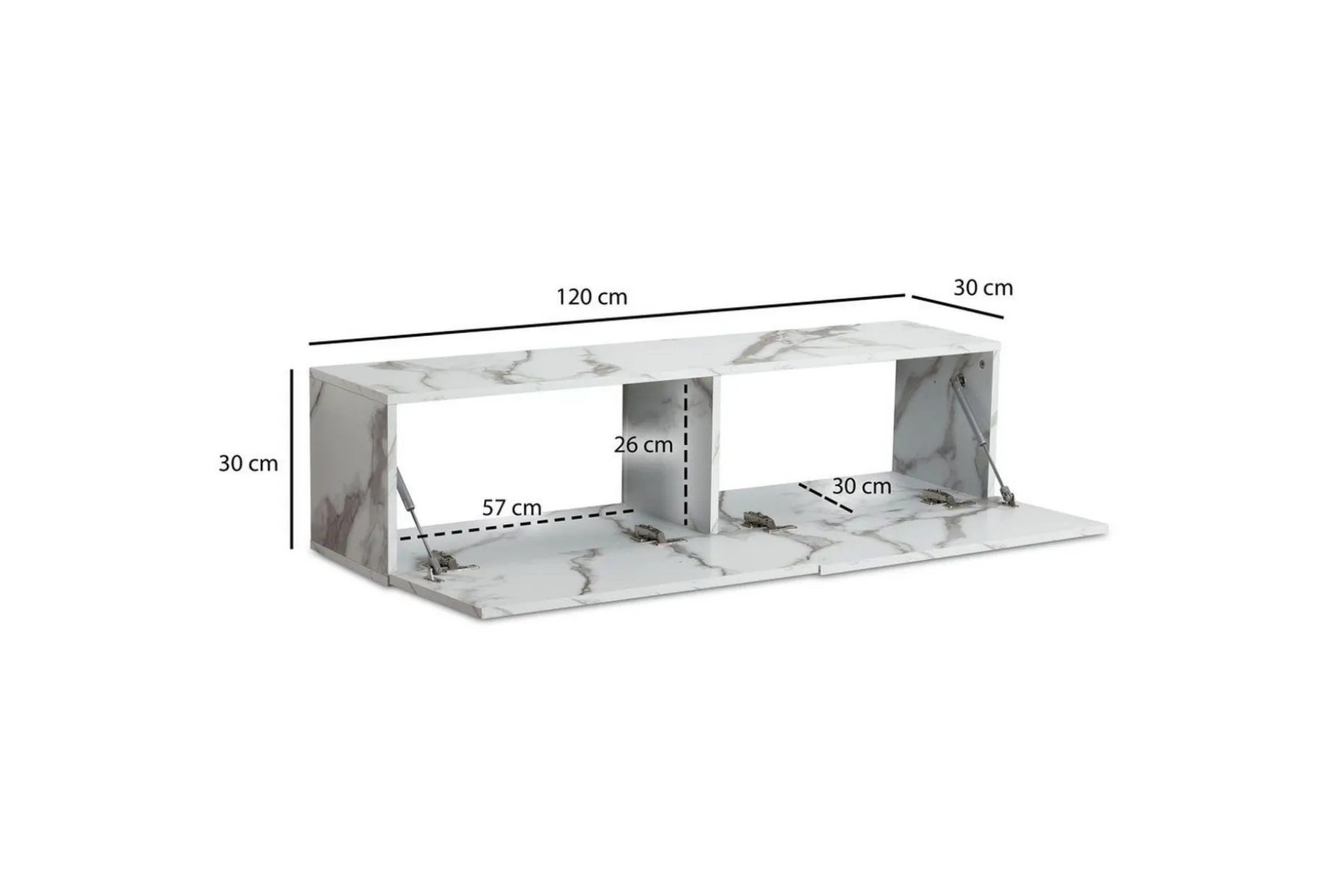 Lavbord Wohnling Foliert oppheng med klaffdør Moderne Marmor, Hvit, 120 cm