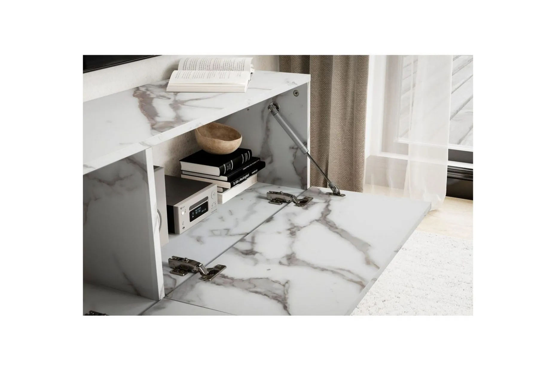 Lavbord Wohnling Foliert oppheng med klaffdør Moderne Marmor, Hvit, 120 cm