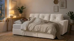 Leia 3-seters vendbar sovesofa med sjeselong og oppbevaring