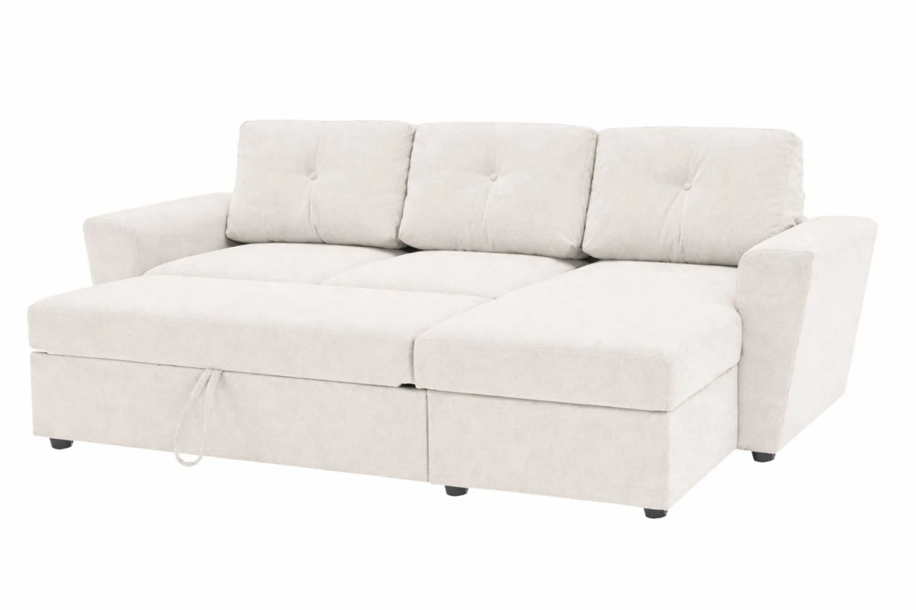 Leia 3-seters vendbar sovesofa med sjeselong og oppbevaring