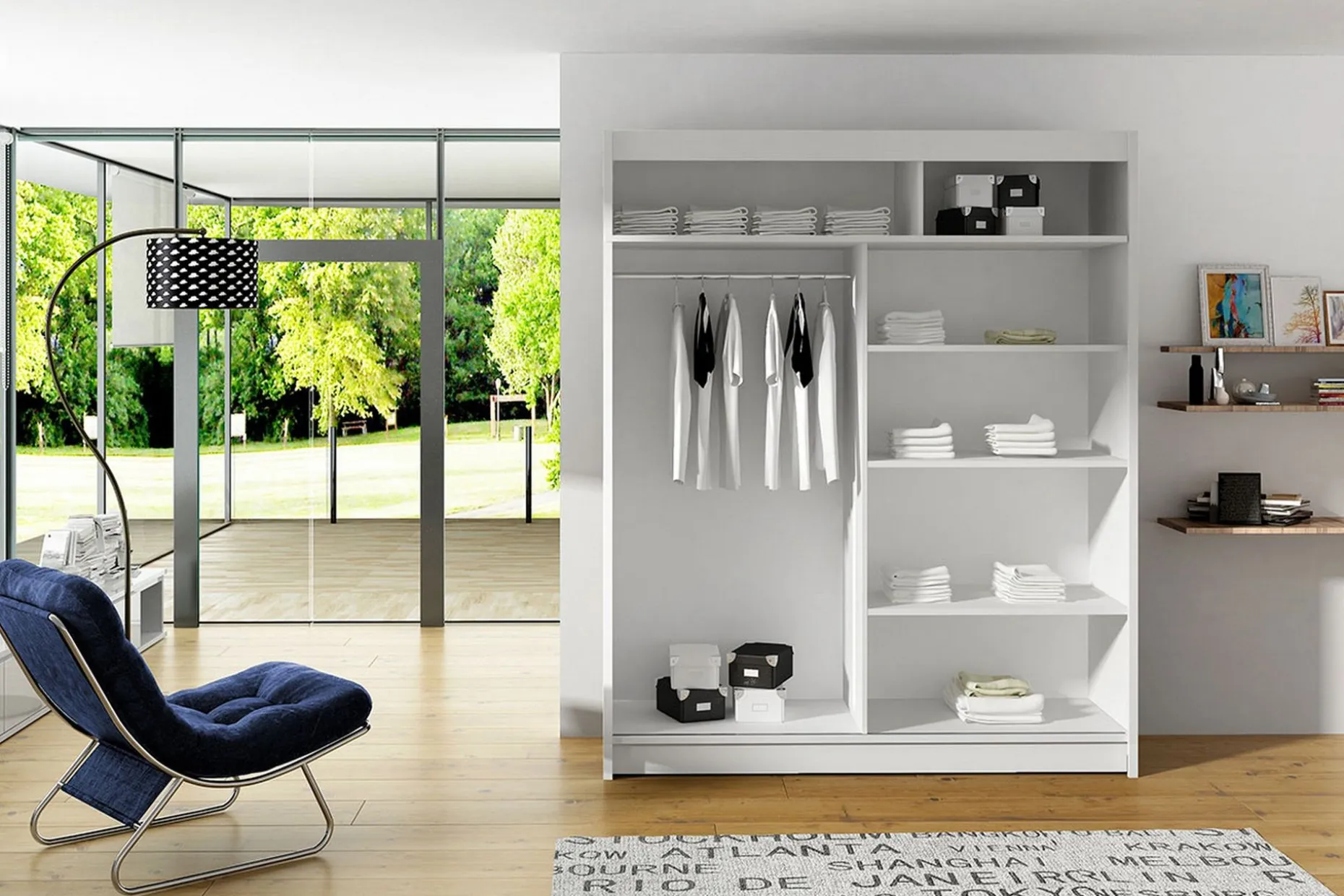 Leila Garderobe 150 cm Skyvedører Buet Speil