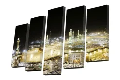 Lerretsbilde i 5 deler 82x50 cm - Nattbilde av det hellige stedet i Mekka med pilegrimer