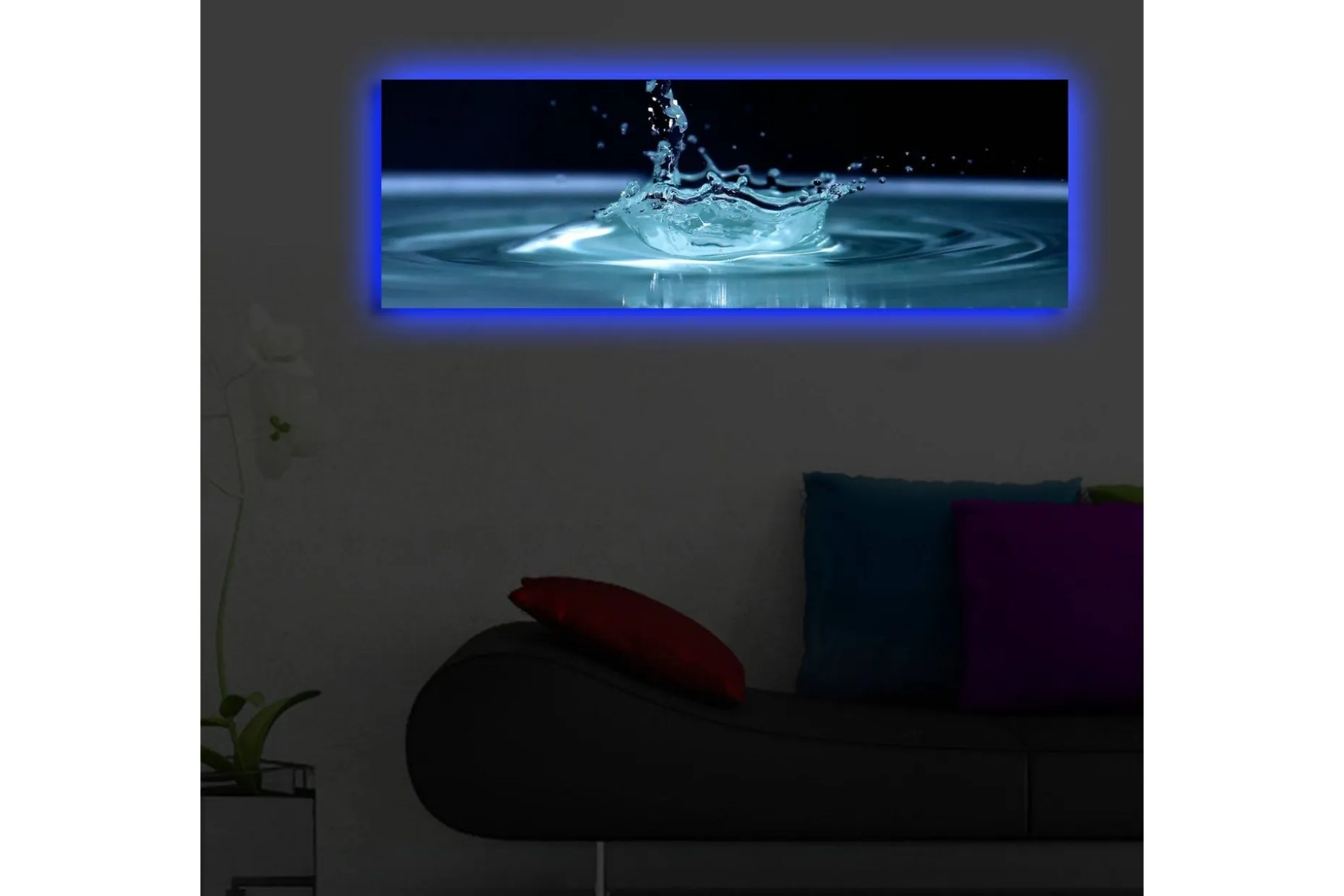 Lerretsbilde med LED-belysning 30x90 cm - Vannsprut som skaper en elegant krusning på overflaten