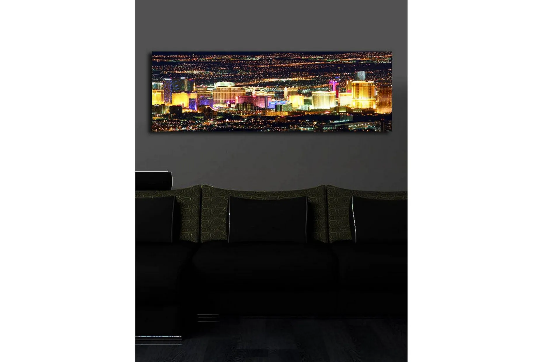 Lerretsbilde med LED-belysning 30x90 cm - Lys utsikt over Las Vegas skyline om natten