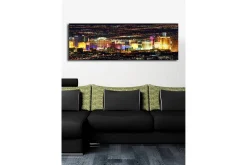 Lerretsbilde med LED-belysning 30x90 cm - Lys utsikt over Las Vegas skyline om natten