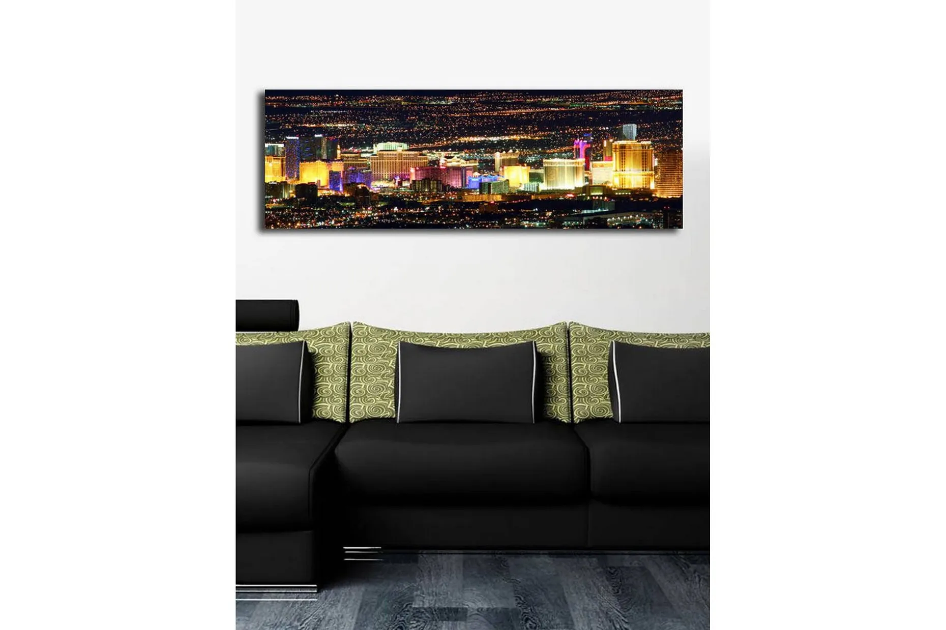 Lerretsbilde med LED-belysning 30x90 cm - Lys utsikt over Las Vegas skyline om natten