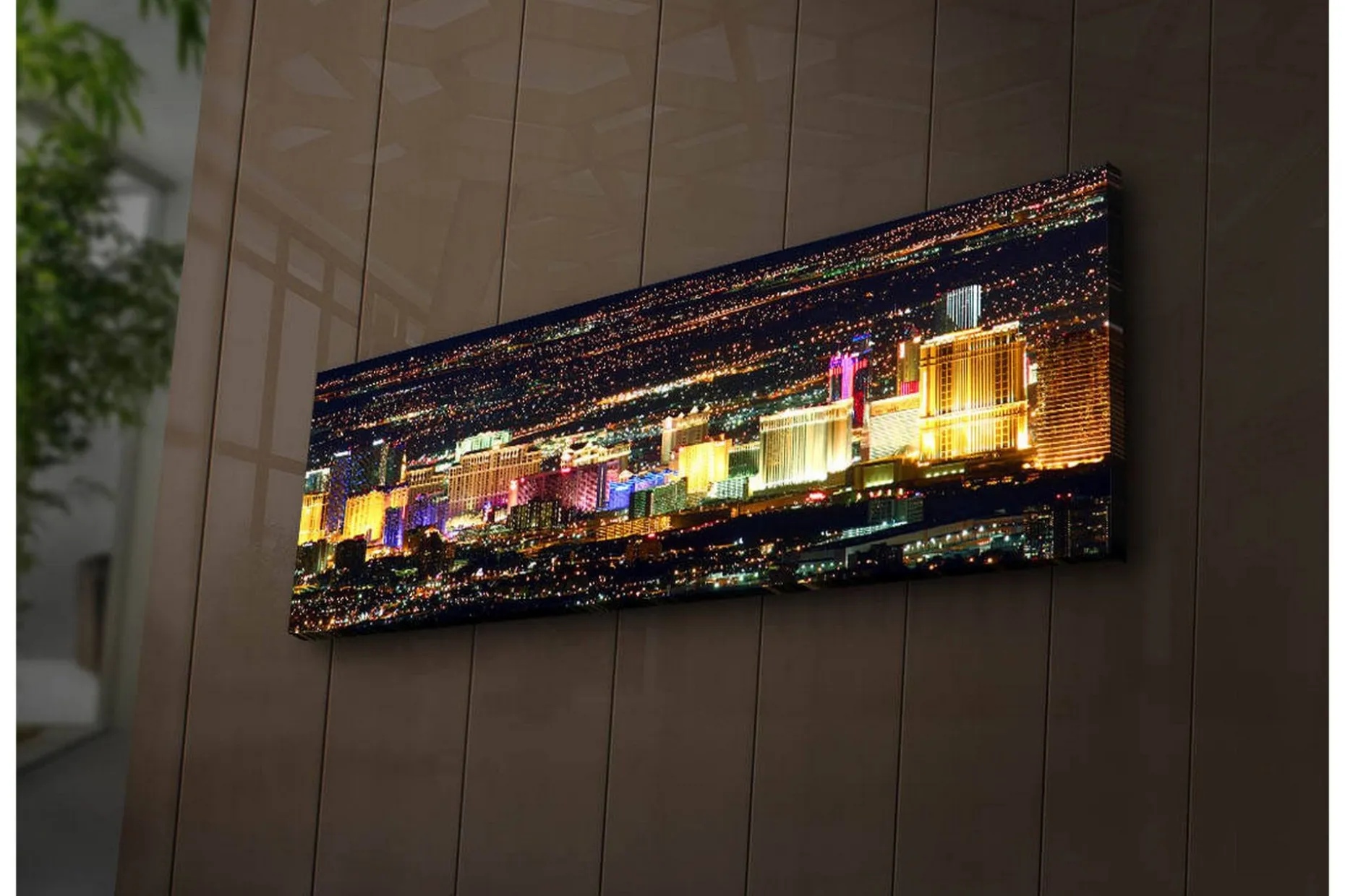 Lerretsbilde med LED-belysning 30x90 cm - Lys utsikt over Las Vegas skyline om natten